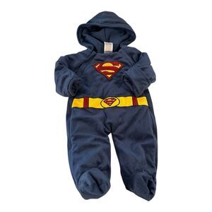 Baby Winter Suit DC Comic Superman Plush Bunting Hoodie Snowsuit Size 3-6m